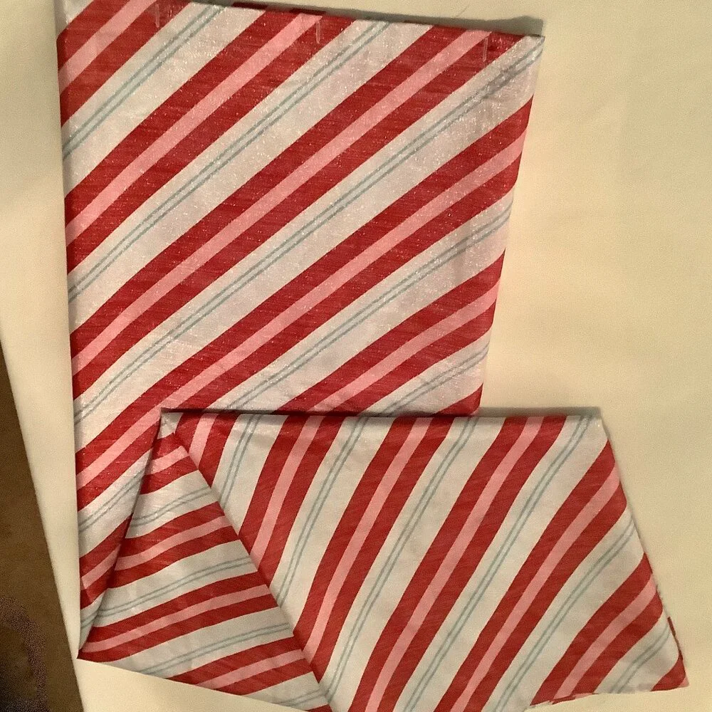 Shower Curtain Red White Green Stripe Slight Glittery Look